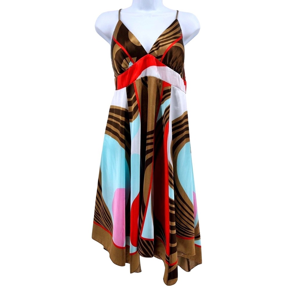 Rubber Ducky Womens Slip Dress L Multi Satin Geometric Print Y2K 90s Retro Indie